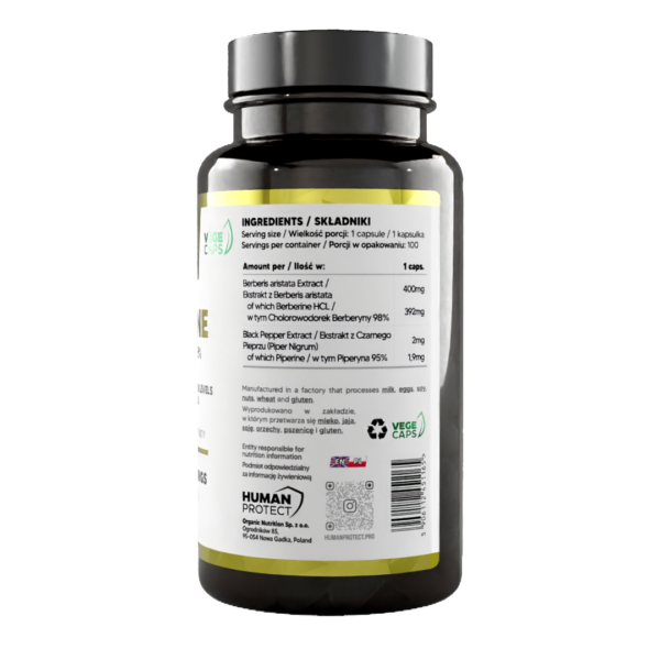 Human Protect Berberine HCL 98% 400mg 100vcaps Berberyna - obrazek 2
