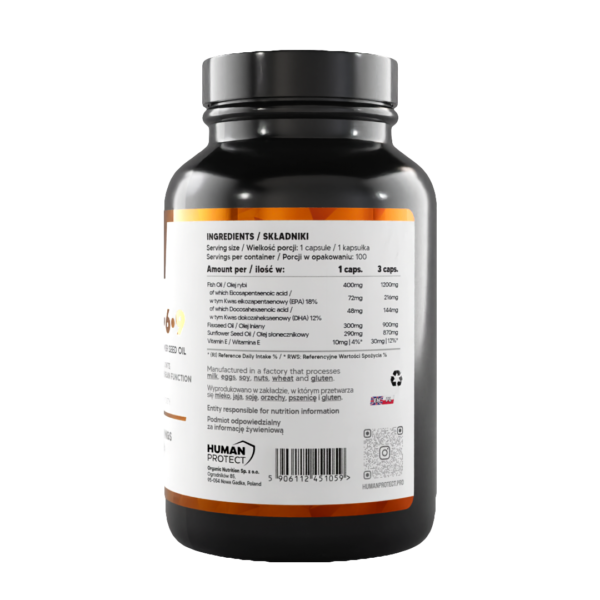 Human Protect Omega 3-6-9 100softgels Kwasy Omega3 Omega6 Omega9 - obrazek 3