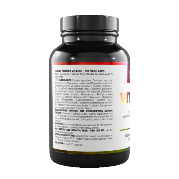 Human Protect VIT&MIN Vitamin&Minerals 120vcaps Witaminy Minerały Kompleks - obrazek 2
