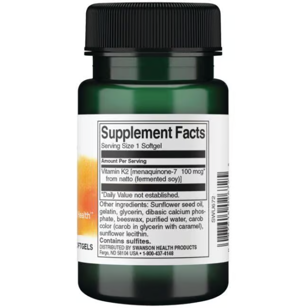 Swanson Vitamin K2 - Natural 100mcg 30 softgels - obrazek 2