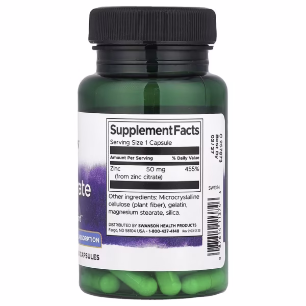 Swanson Zinc Citrate 50mg 60caps - obrazek 2