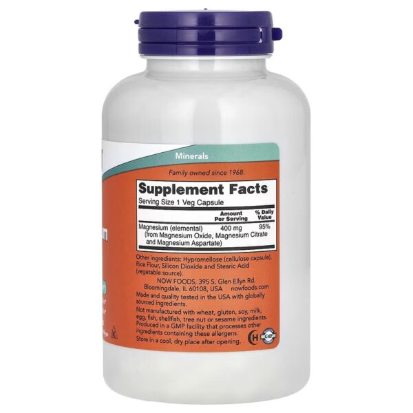 NOW Foods Magnesium 400mg 120kaps - obrazek 2