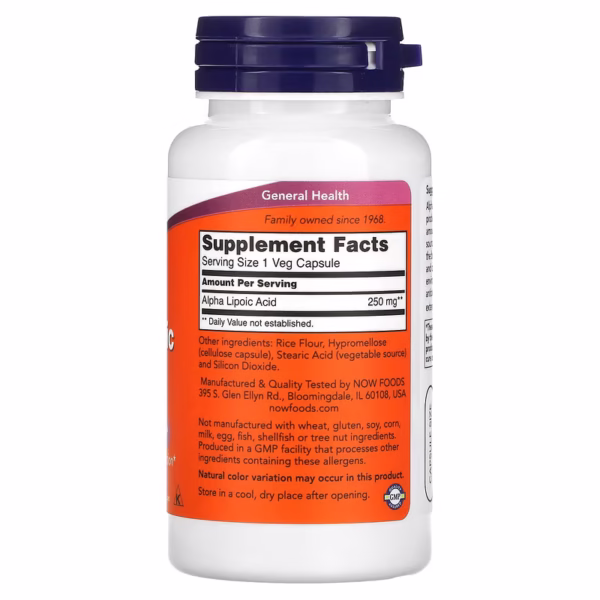 NOW Foods Alpha Lipolic Acid 250mg 60vcaps kwas ALA - obrazek 2