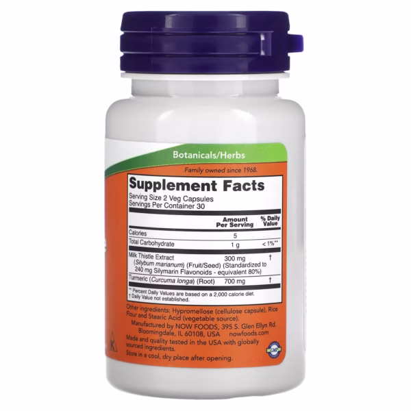 NOW Foods Milk Thisle with Turmeric 150mg 60vcaps Ostropest zdrowa wątroba - obrazek 2