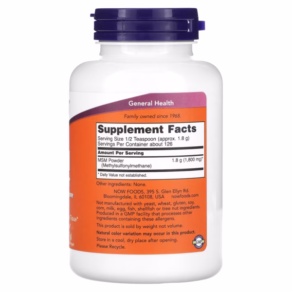 NOW Foods MSM Powder 227g zdrowe stawy - obrazek 2